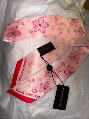 Pink Cherry Blossom Silk Bandeau Scarf